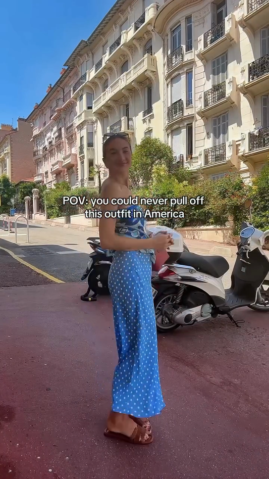 Blue Polka Dot Maxi Skirt and Off-Shoulder Printed Top Set