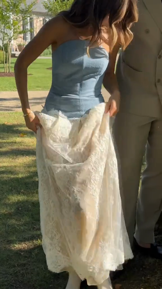 Outdoor Denim Lace Maxi Dress