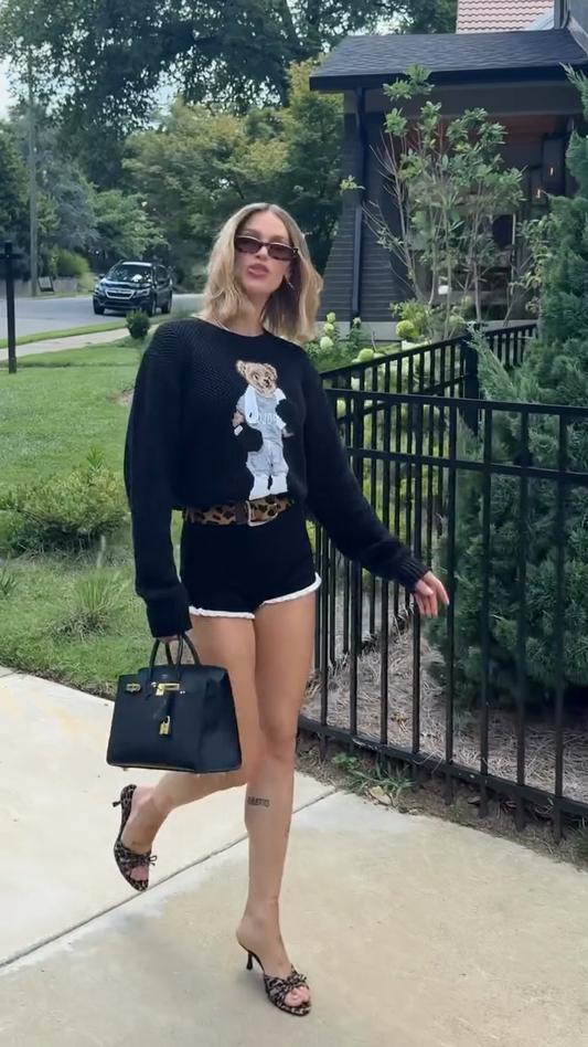 Teddy Bear Graphic Sweater & Shorts Set