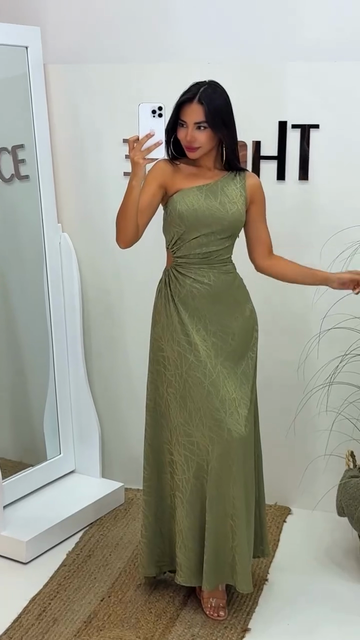 Olive Green One - Shoulder Maxi Dress