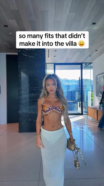 Embellished Sequin Bralette and White Knit Maxi Skirt Set