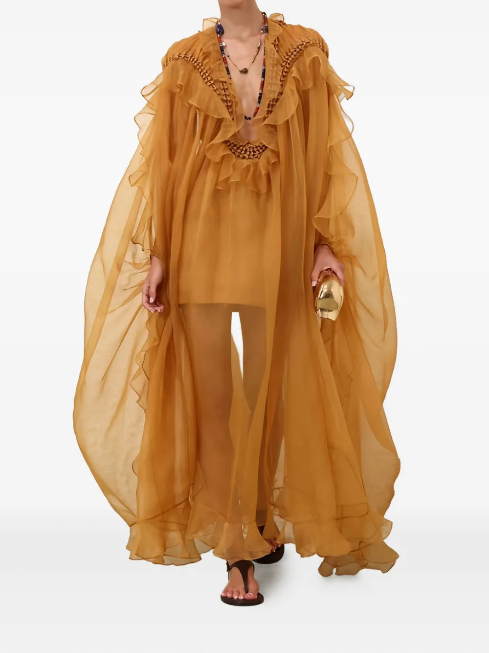 Mustard Yellow Chiffon Kaftan Dress