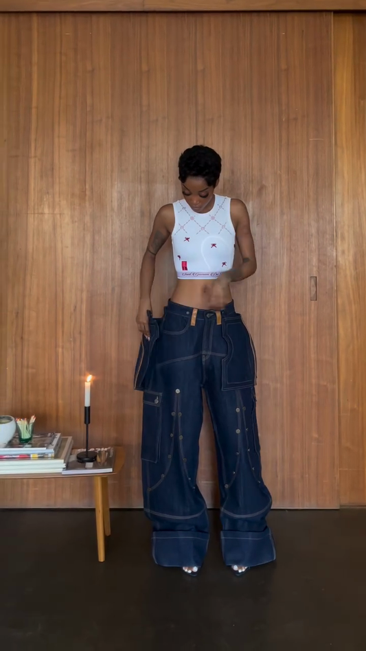 Wide - Leg Denim Cargo Jeans