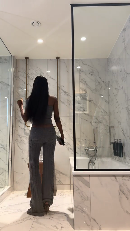 Gray Off-Shoulder Knit Two-Piece Set