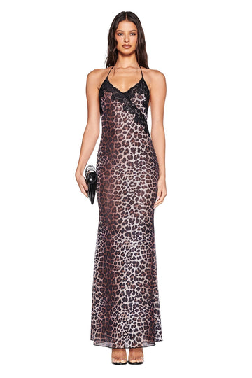 Leopard Print Halter Maxi Dress