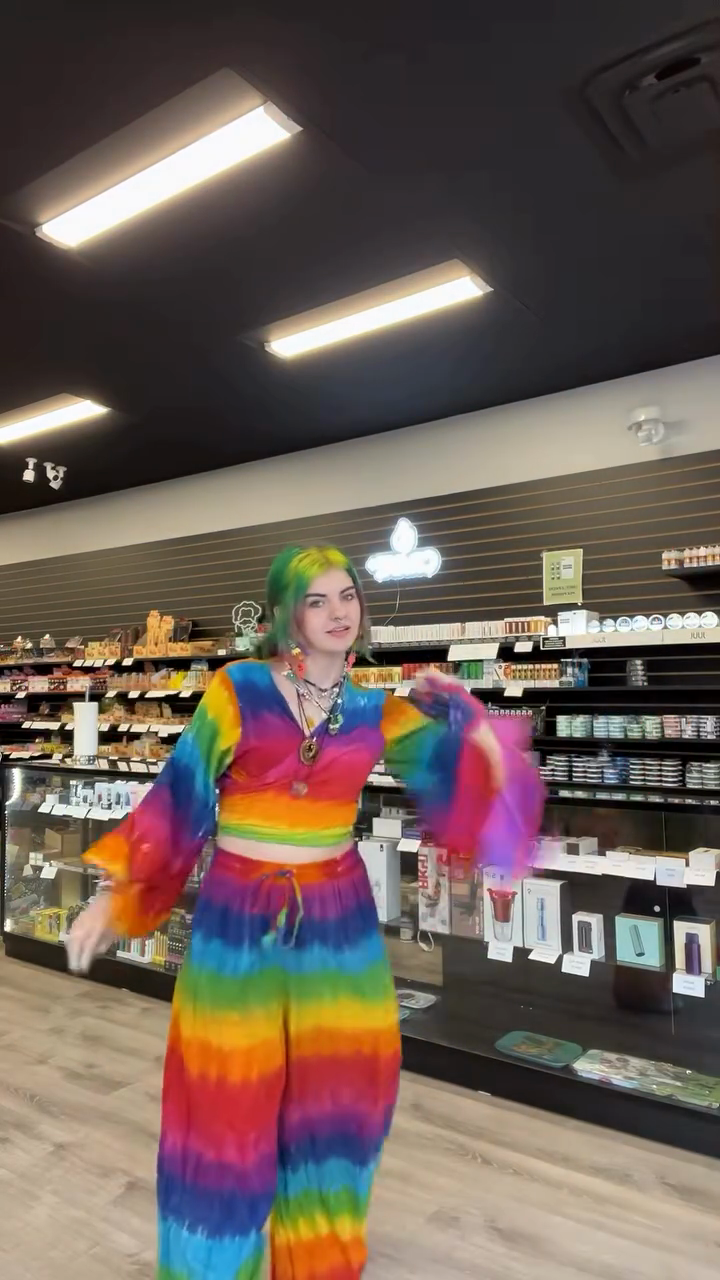 Rainbow Tie - Dye Bell - Sleeve Crop Top & Wide - Leg Pants Set