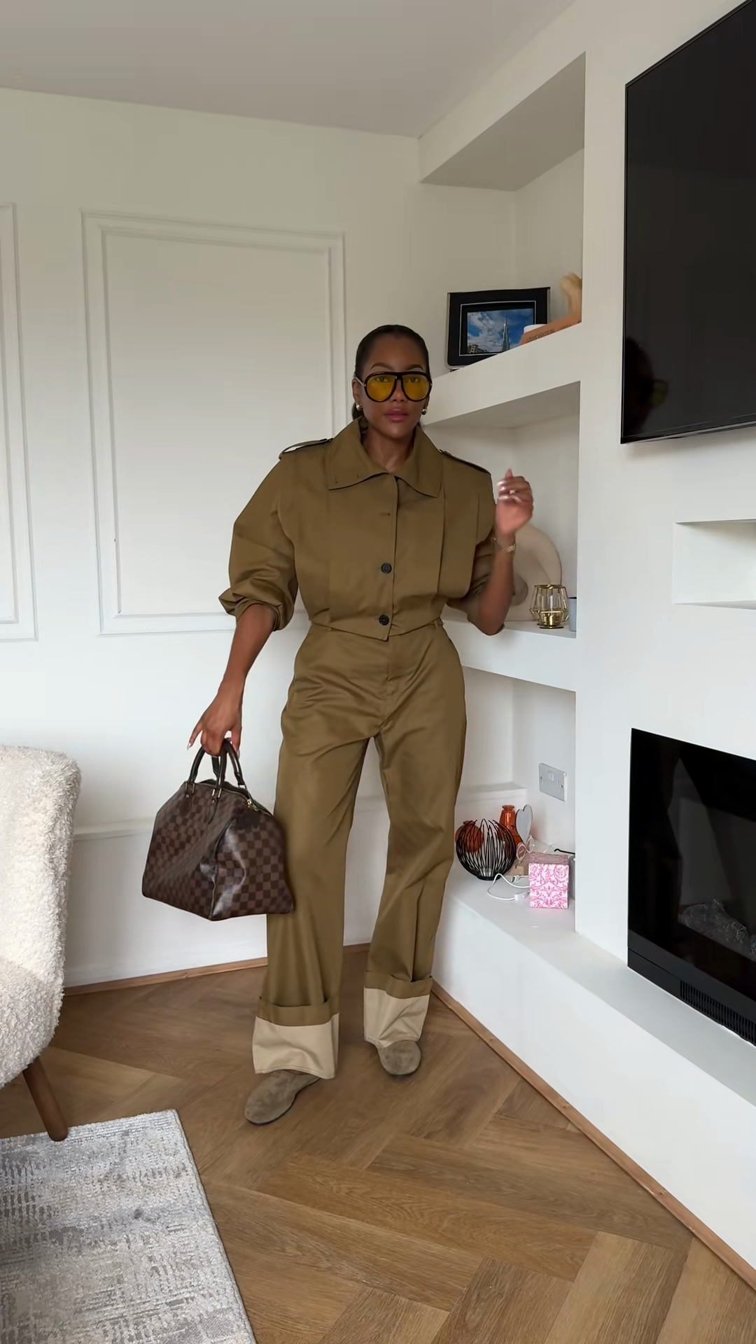 Olive green utility jacket and trousers set