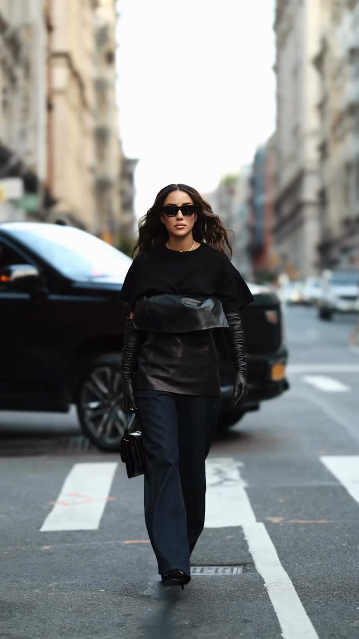 Black layered top and wide-leg pants set