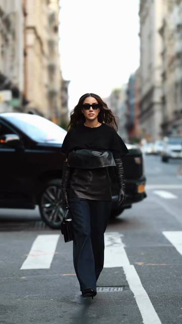 Black layered top and wide-leg pants set