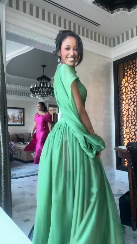 Emerald Green One Shoulder Ruched Gown
