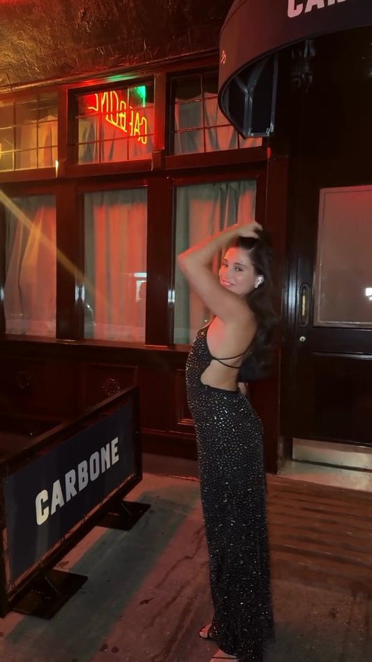 Black Sequin - Embellished Cut - Out Back Maxi Dress