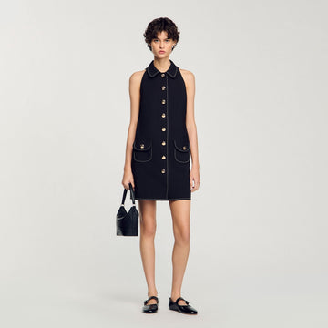 Black Sleeveless Collared Mini Dress