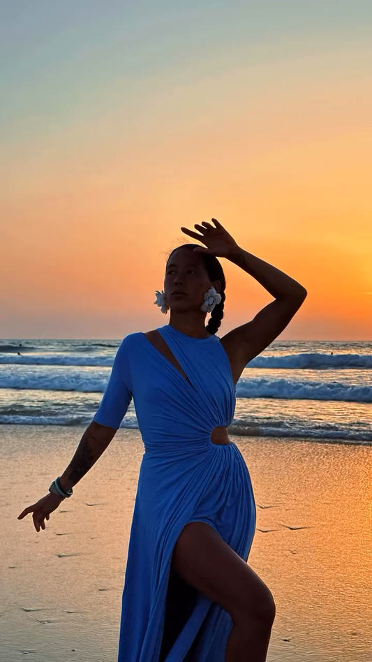 Sky Blue Cut - Out Asymmetrical Maxi Dress