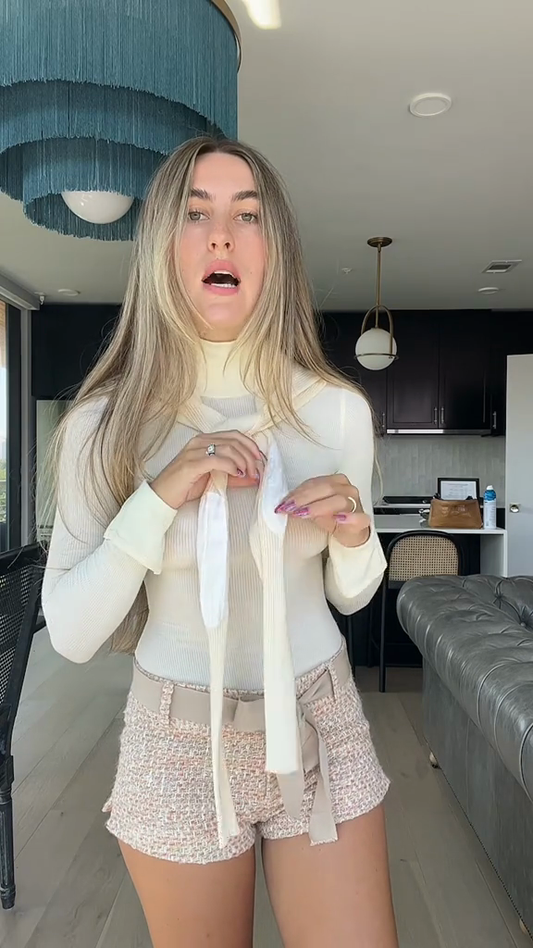 Tweed Shorts with Belt Detail