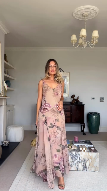 Blush Pink Floral Print Spaghetti - strap Maxi Dress