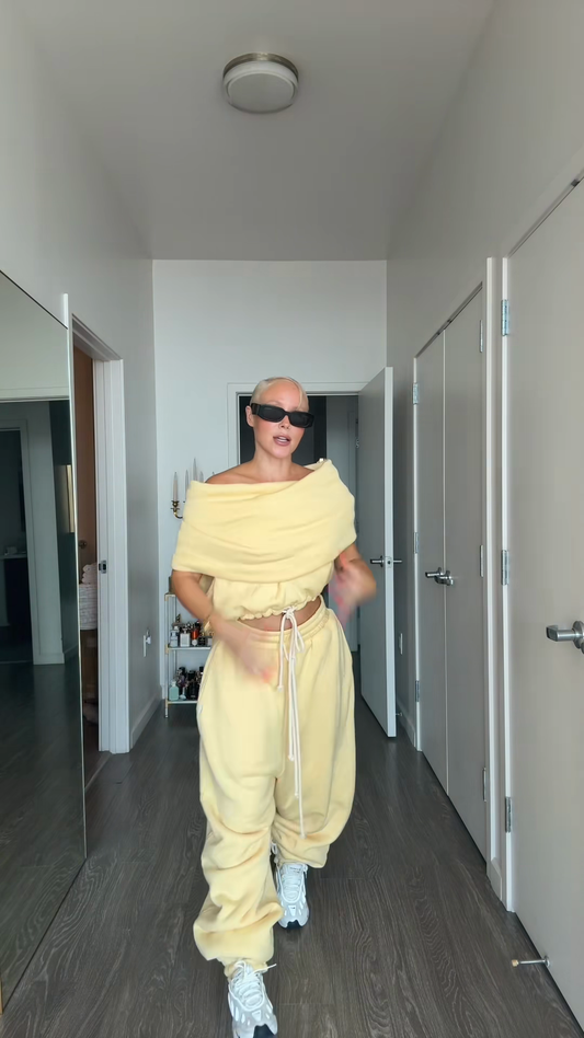 Off the Shoulder Cropped Top and Drawstring Joggers Set