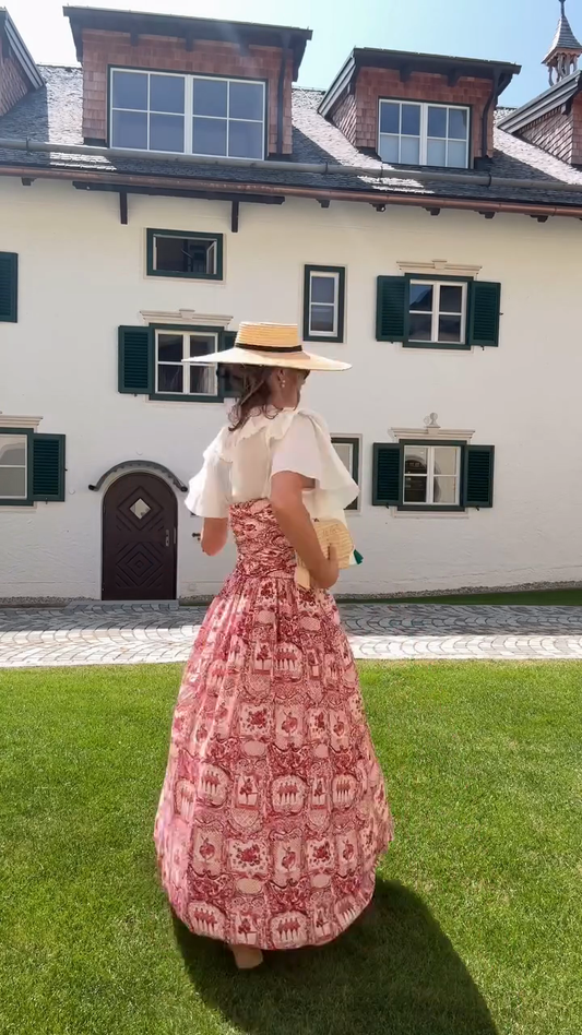 White Ruffled Red Printed Maxi Dress