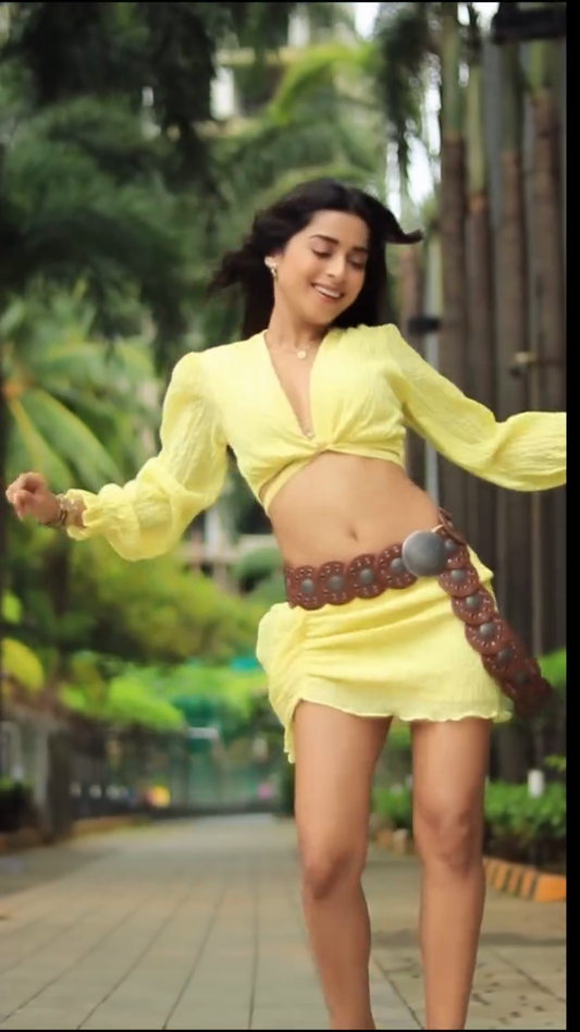 Yellow Crop Top and Skirt Set