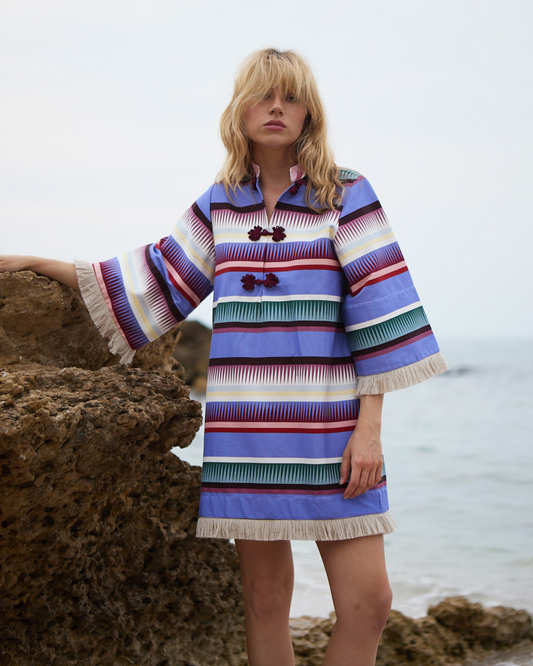Colorful Striped Tassel - Trimmed Shirt Dress