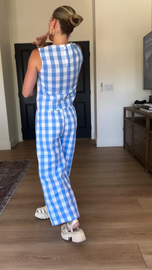 Blue - White Gingham Sleeveless Co - ord Set