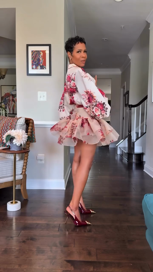 Floral Print Puff - Sleeve Mini Dress