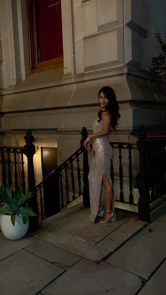 Off-the-shoulder sequined dress