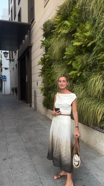 White Ombre Midi Dress with Brown Belt