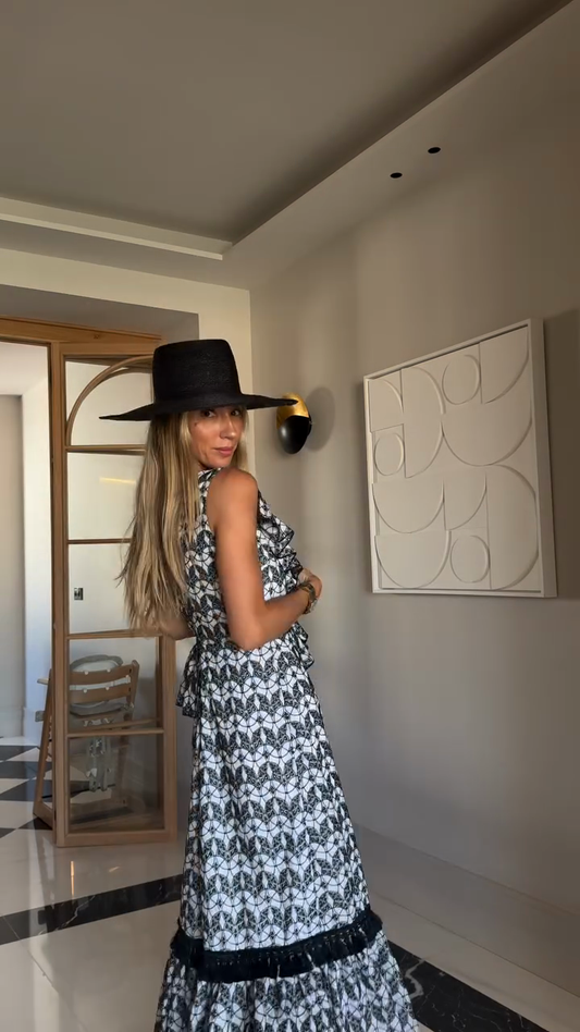 Blue One - Shoulder Ruffled Midi Dress