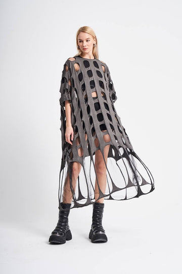Grey Cut - Out Poncho - Style Dress