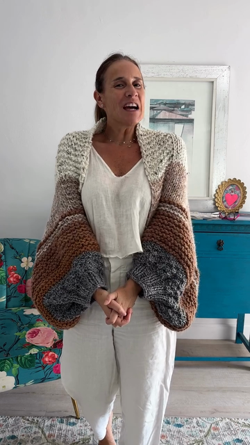 Colorblock Hand-knit Cardigan Sweater