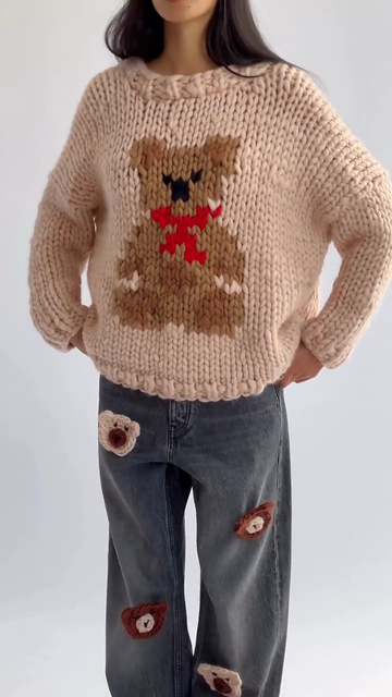 Teddy - Bear Graphic Chunky Knit Sweater