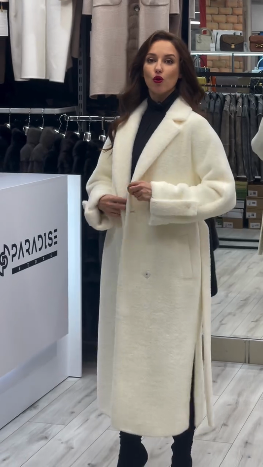 White Faux Fur Belted Coat