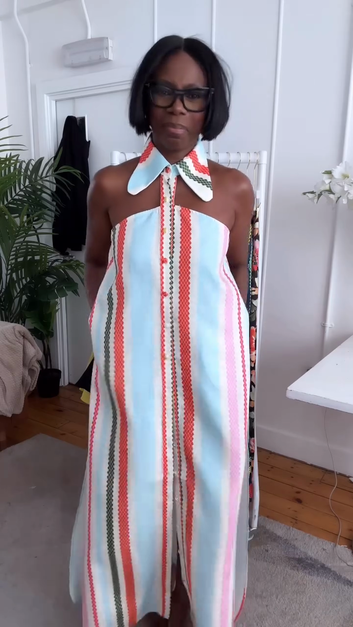 Color - blocked Striped Halter Maxi Dress