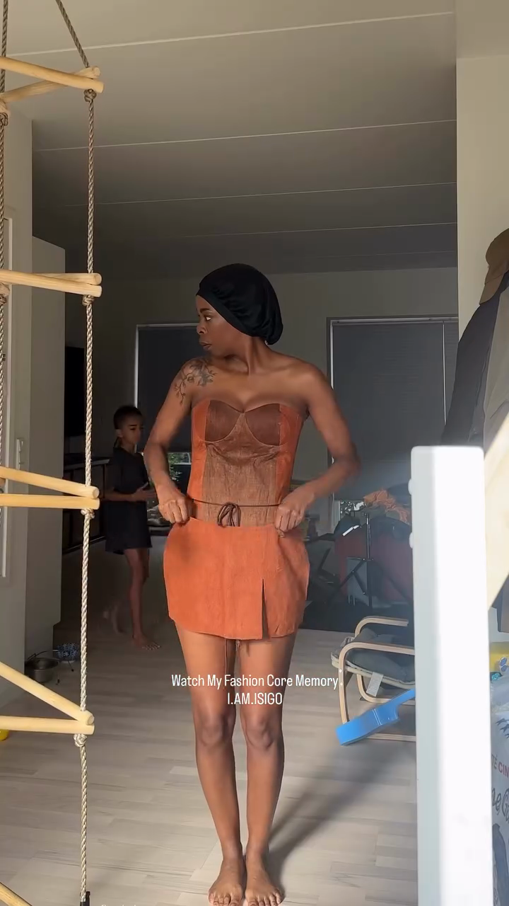 Brown off-the-shoulder Top and Mini Skirt Set