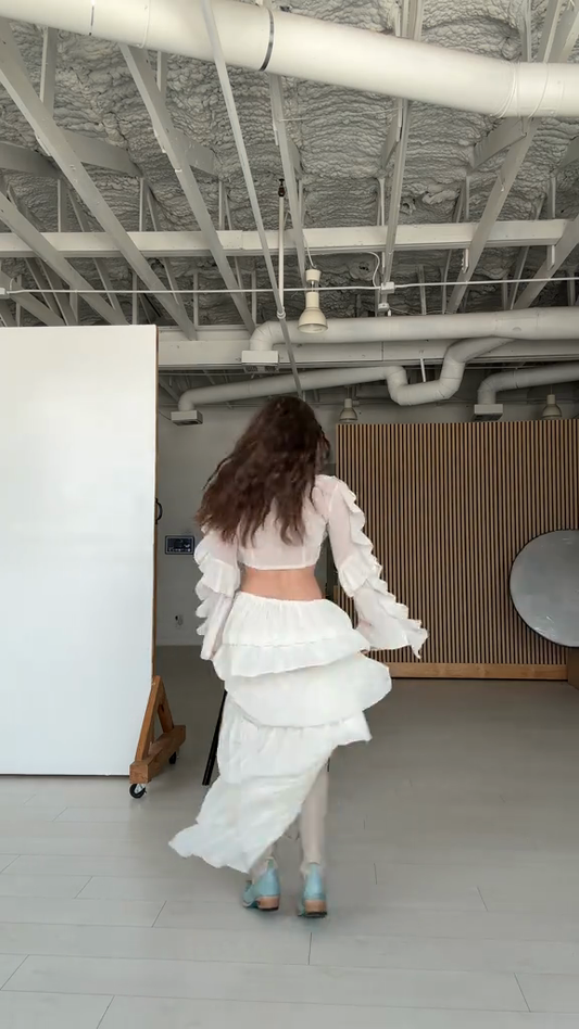 White Ruffled Two - Piece Set