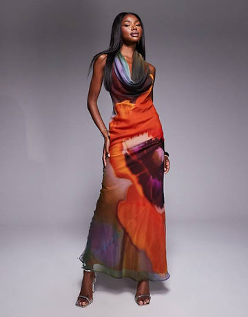 Multicolored Halter Neck Maxi Dress