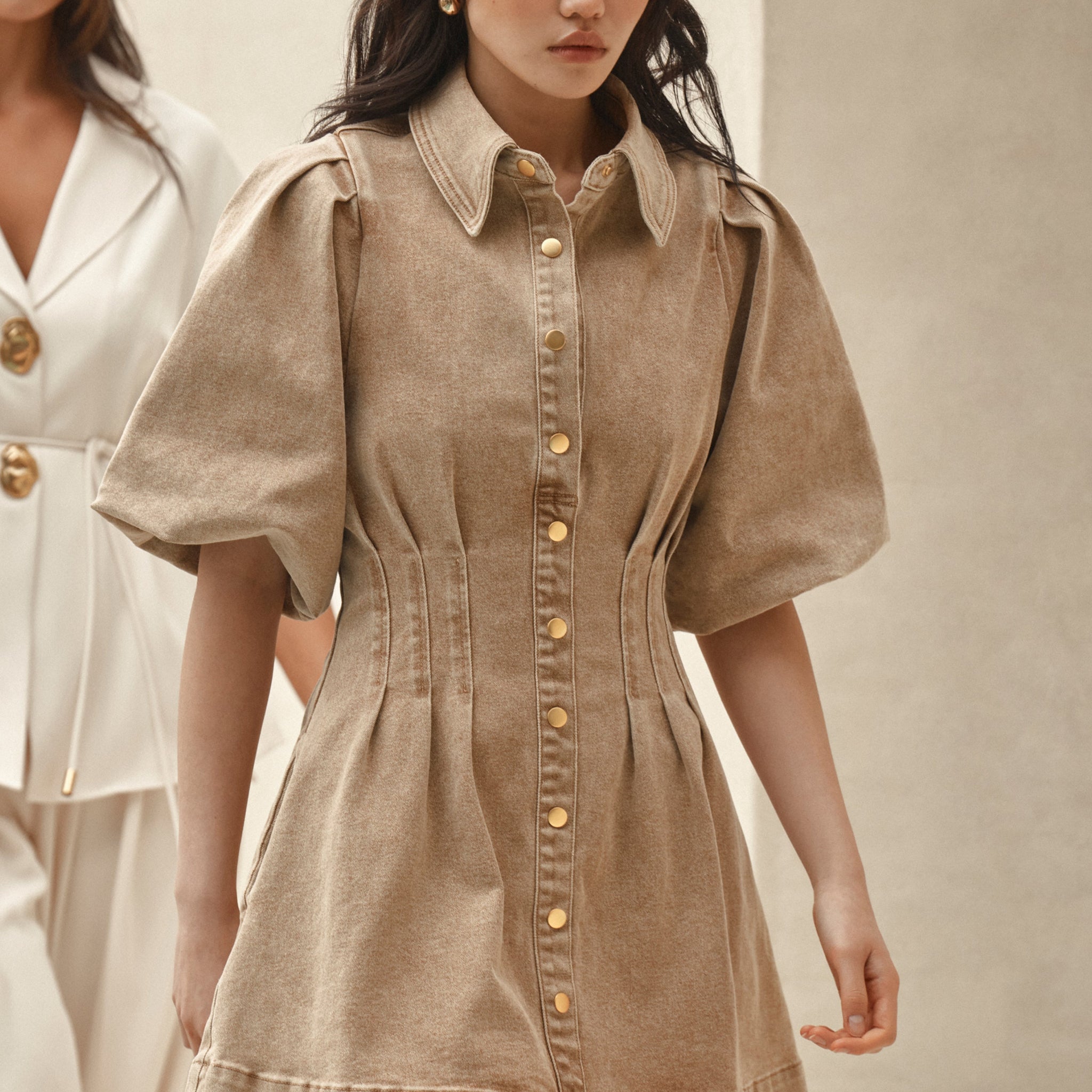 Brown Denim Button - Down Mini Dress