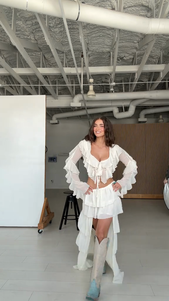 White Ruffled Two - Piece Set