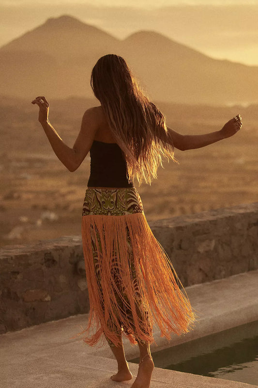 Pineapple Tapestry Green Fringe Midi Dress