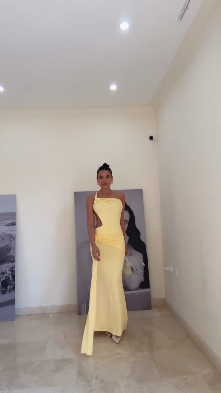 Light Yellow One - shoulder Cut - out Maxi Dress