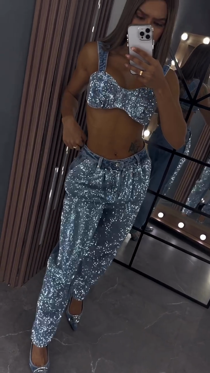 Sparkling Denim Two - Piece Set