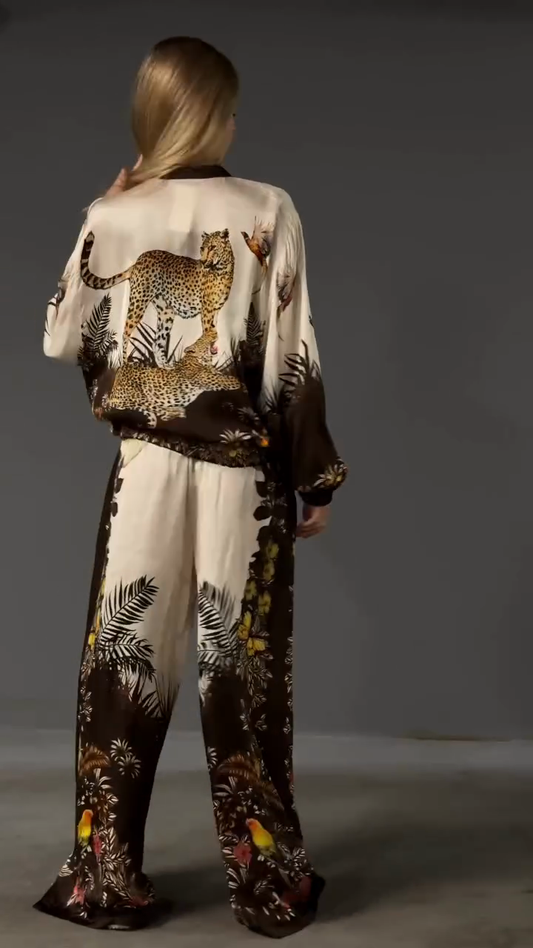 Jungle - Print Bomber Jacket and Wide - leg Pants Set