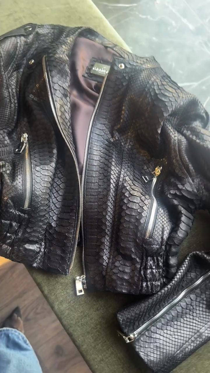 Black Snake - Print Leather Jacket