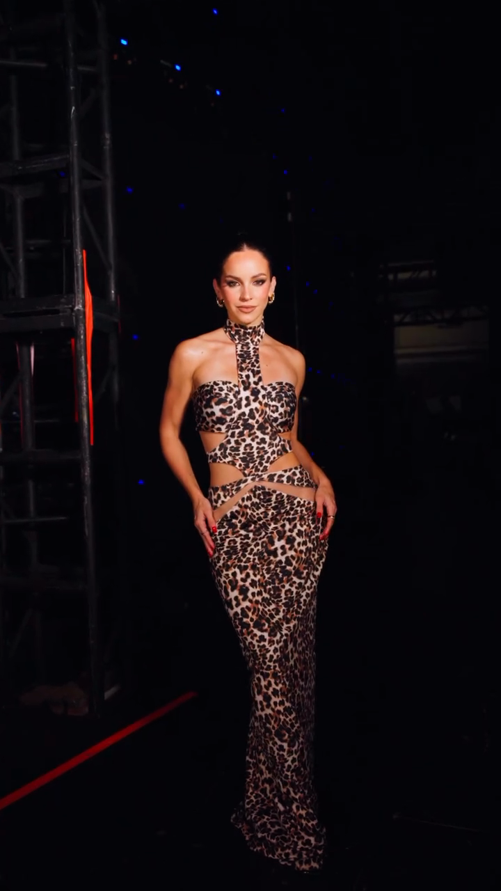 Leopard-print cutout halterneck maxi dress