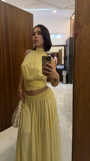 Lemon Yellow Halter Crop Top & Maxi Skirt Set