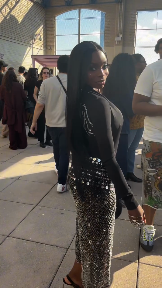 Deep V Top and Sequined Skirt Set