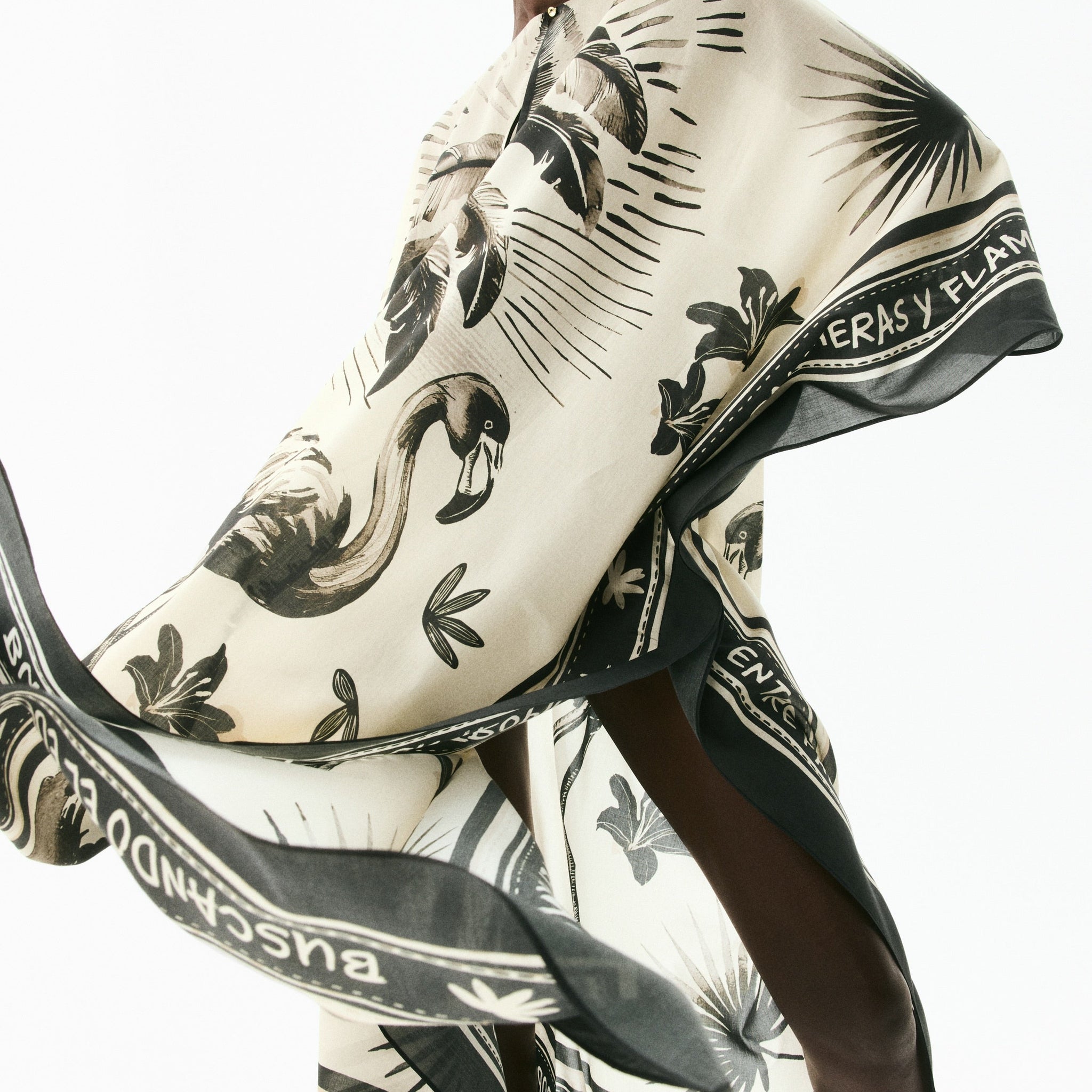 Flamingo & Palm Print Scarf Dress