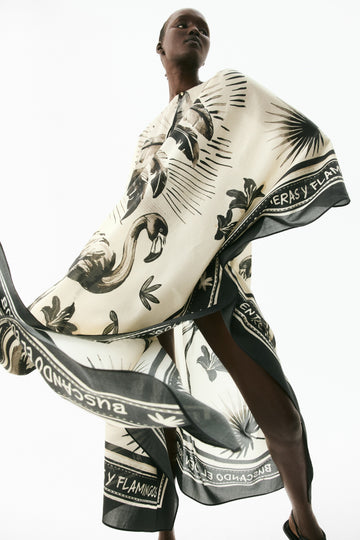 Flamingo & Palm Print Scarf Dress