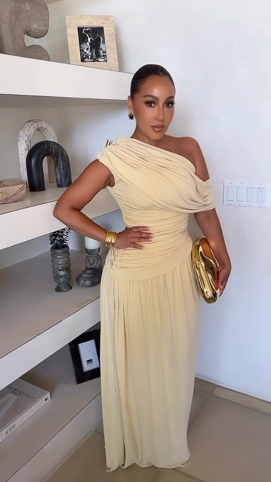 Ivory One - Shoulder Ruched Maxi Dress