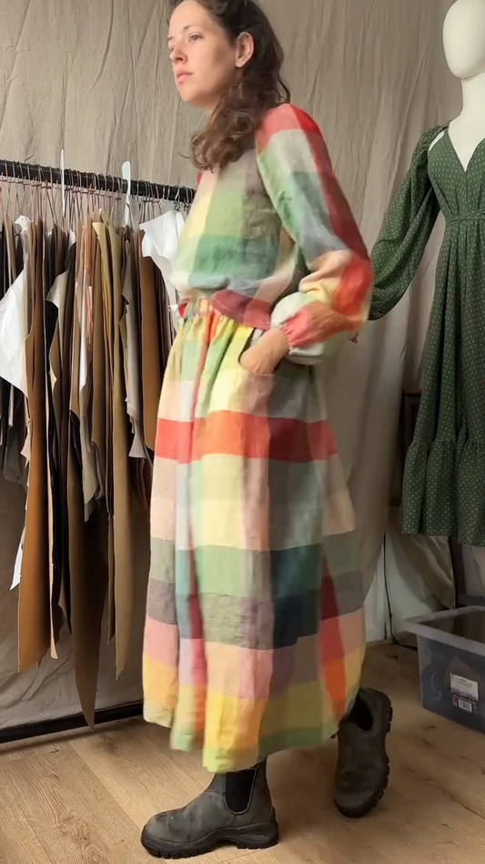 Linen Colorblock Long Sleeve Top and Midi Dress Set